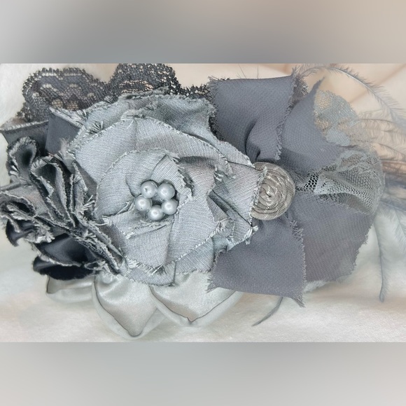 Persnickety Silver Lace Fabric Flower Headband - Picture 3 of 3